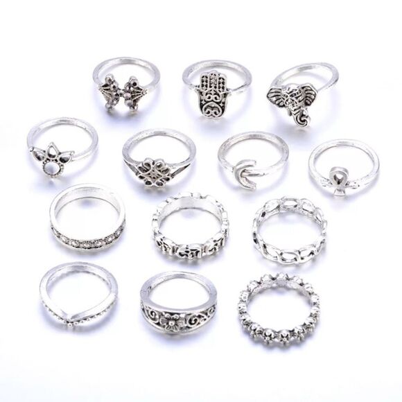 13 Piece Tribal Moon Midi Ring Set (RS09) - Picture 2 of 7